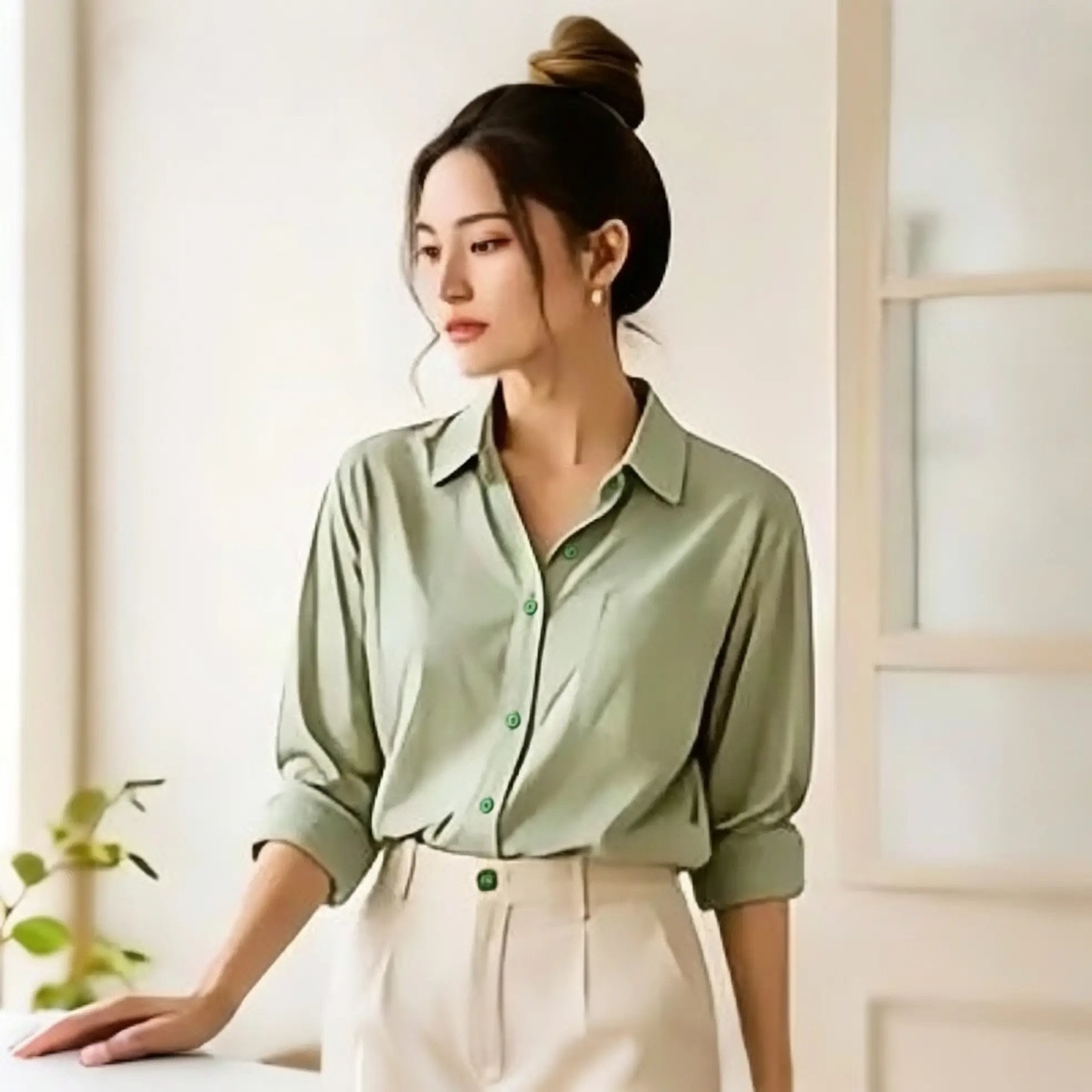 VORAN VIVIENNE™ Premium Button Long Sleeve Essential Shirt - Image 4